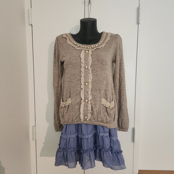 Axes Femme Dresses & Skirts - Axes Femme Blue and Brown Ruffle lolita Kawaii Dress Size M Grannycore